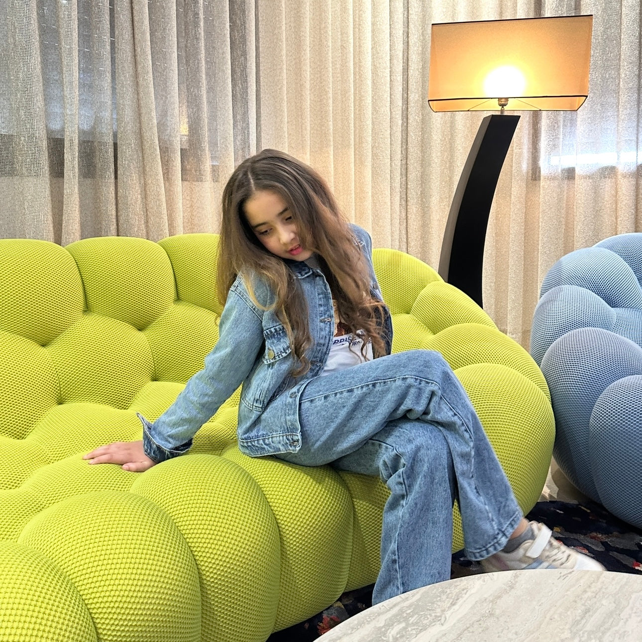 Ensemble 3 piéce jean délavé Fille